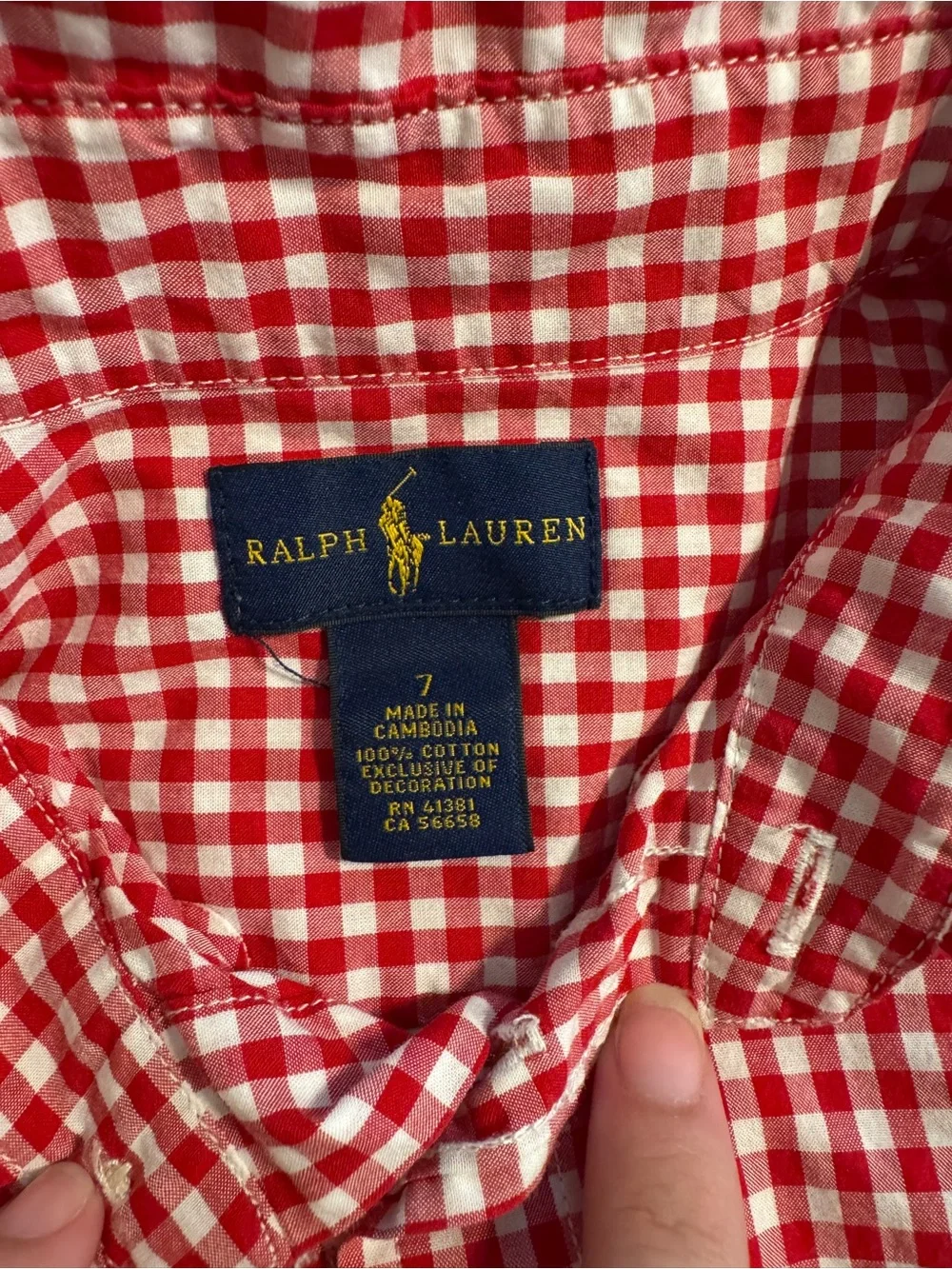 Ralph Lauren Boys Red White Gingham Button Down Shirt Size 7 Preppy Classic